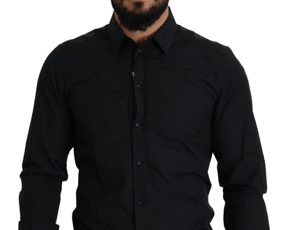 Chemise habillée slim fit en coton noir doré de Dolce & Gabbana