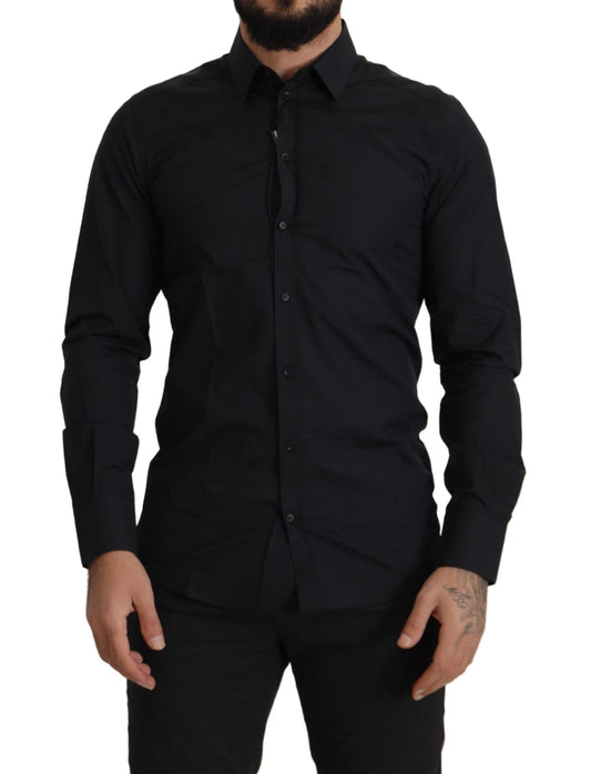 Chemise habillée slim fit en coton noir doré de Dolce & Gabbana