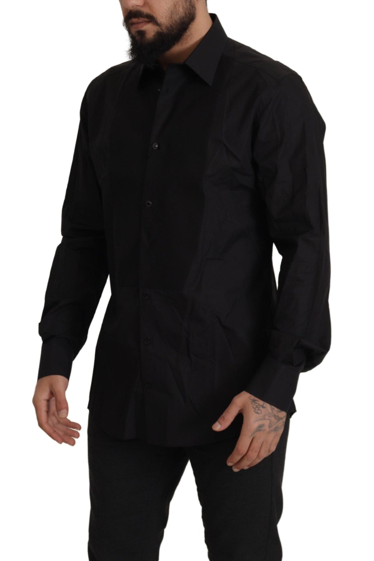Chemise de smoking noire et dorée à coupe ajustée de Dolce &amp; Gabbana