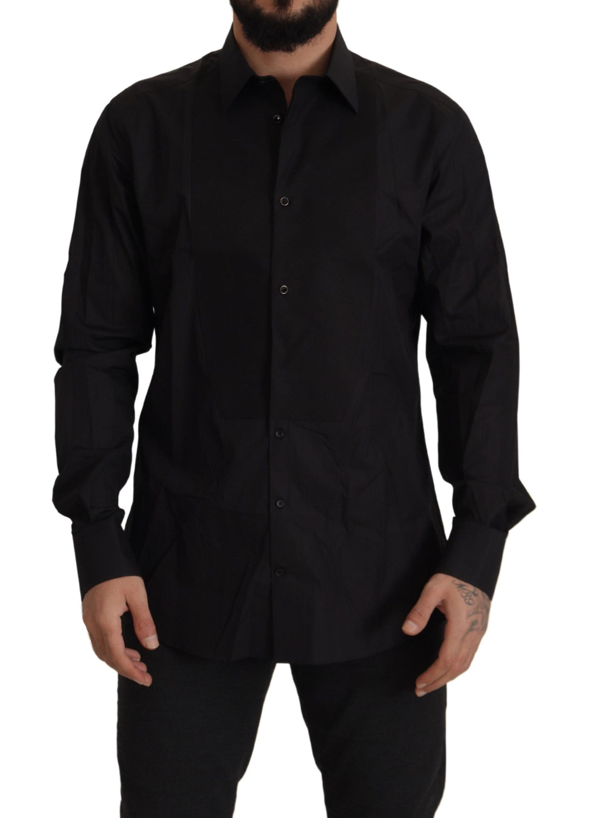Chemise de smoking noire et dorée à coupe ajustée de Dolce &amp; Gabbana