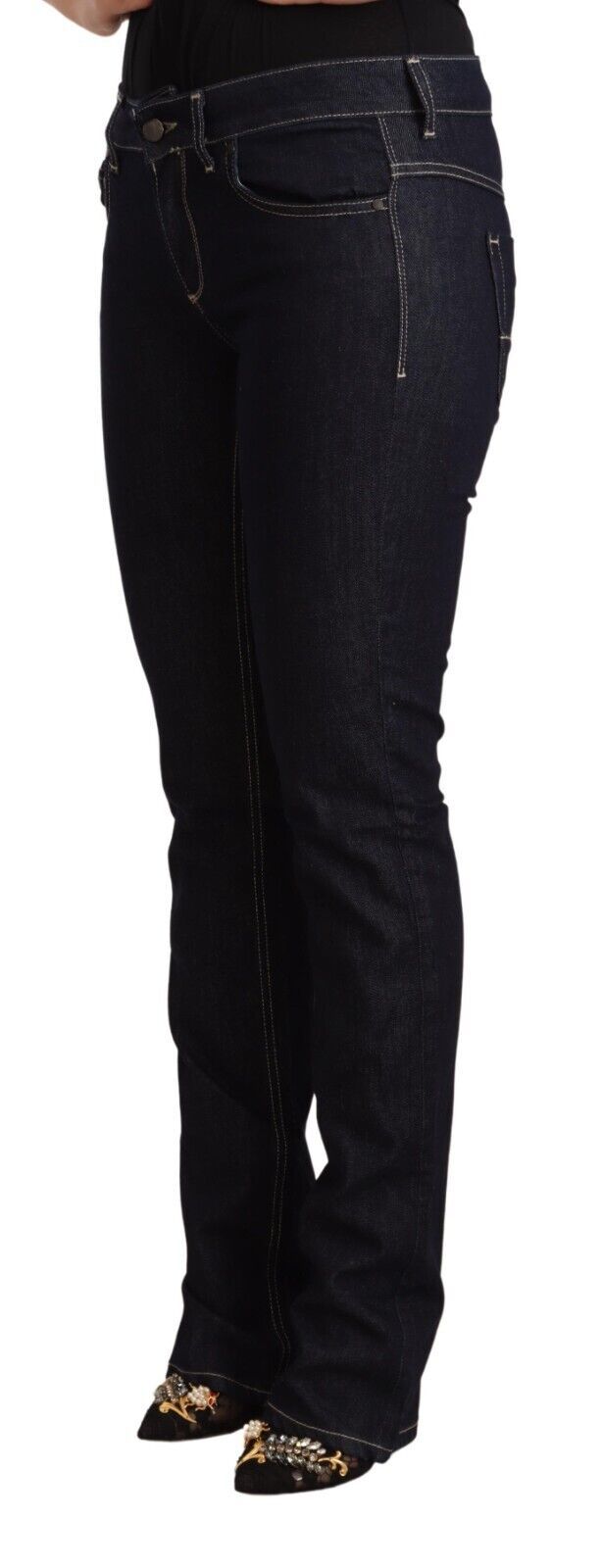 Jeans skinny en coton extensible noir à taille basse GF Ferre