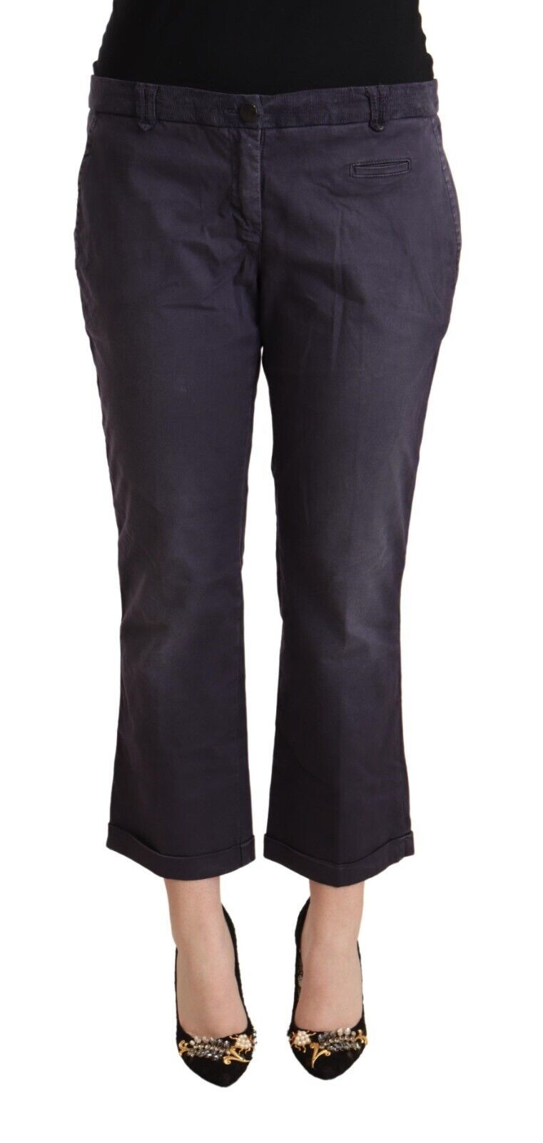 Pantalon flare court en coton noir à taille basse et ourlet retroussé de Jucca