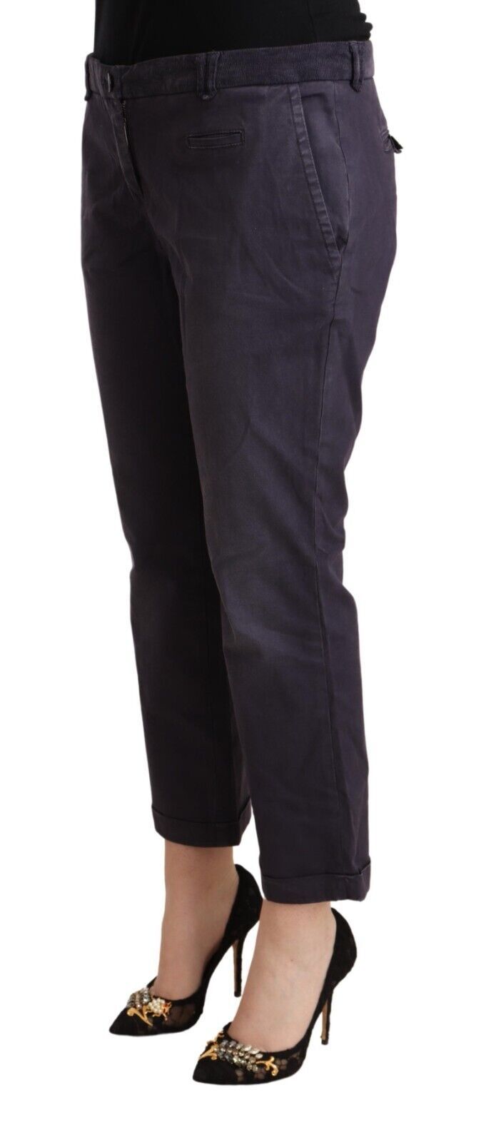 Pantalon Cropped Jucca Noir Taille Basse à Ourlet Évasé