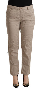 Acht Beige Tencel Pantalon Tapered Taille Mi-haute