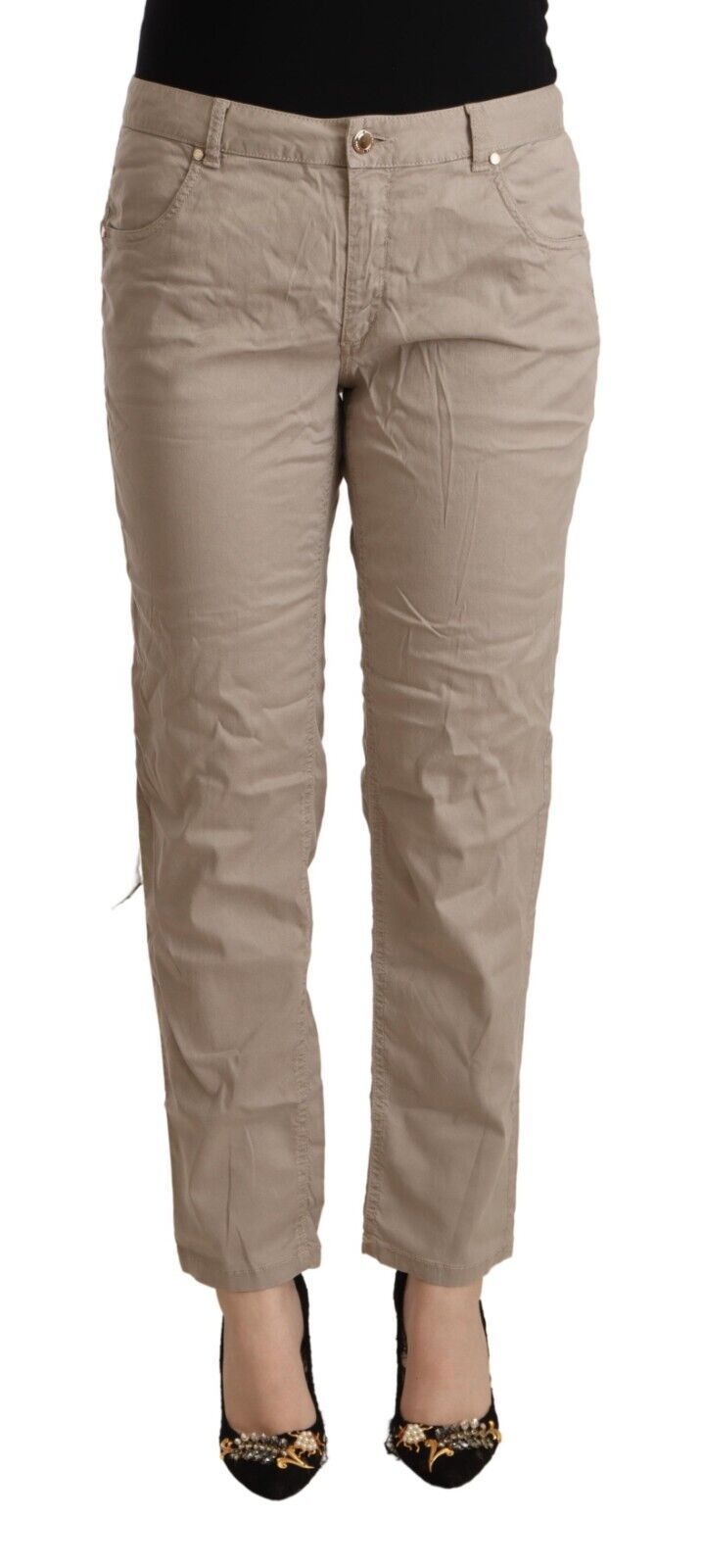 Acht Beige Tencel Pantalon Tapered Taille Mi-haute