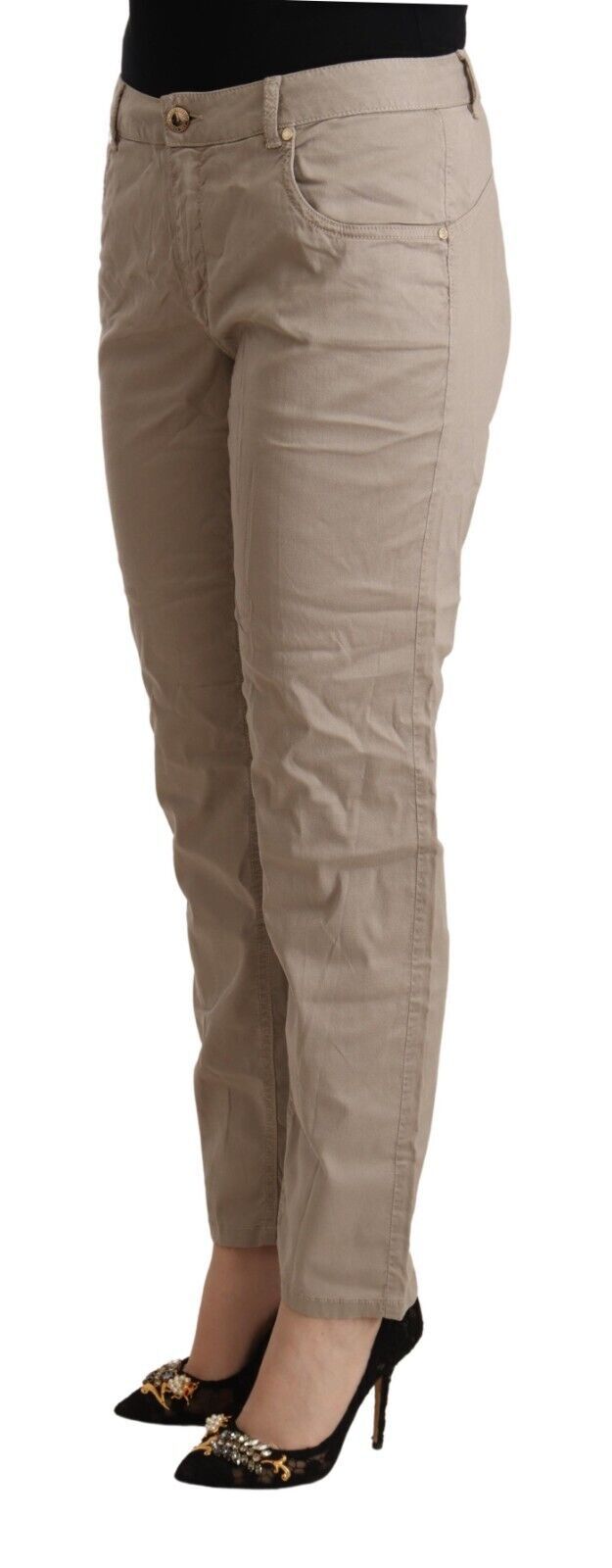 Acht Beige Tencel Pantalon Tapered Taille Mi-haute