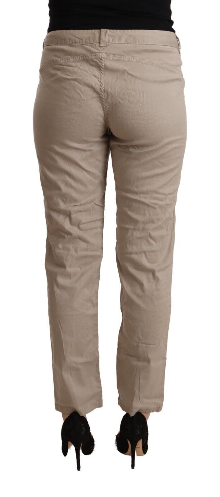 Acht Beige Tencel Pantalon Tapered Taille Mi-haute
