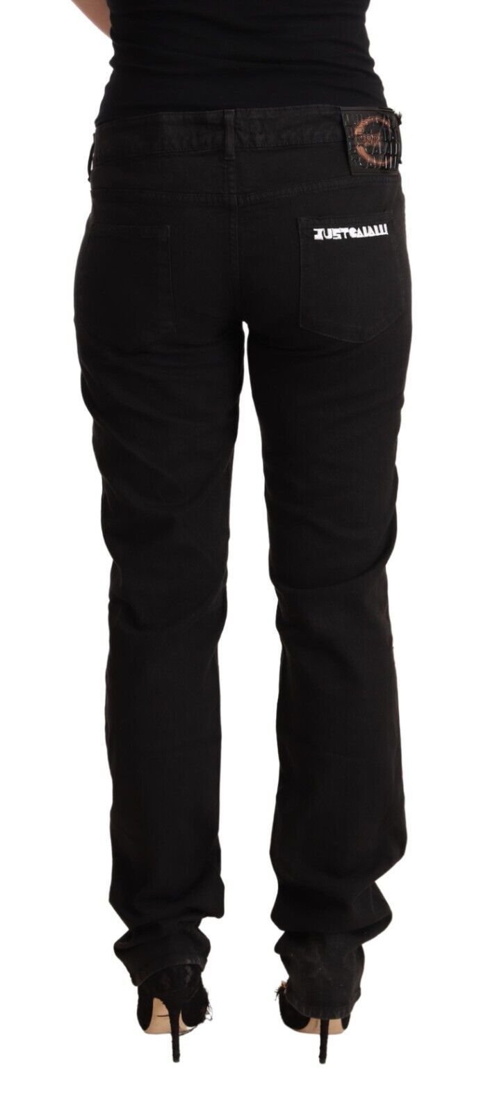 Jeans skinny en coton et denim noir taille mi-hauteur Just Cavalli