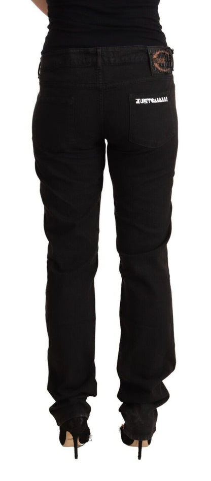 Jeans skinny en coton et denim noir taille mi-hauteur Just Cavalli