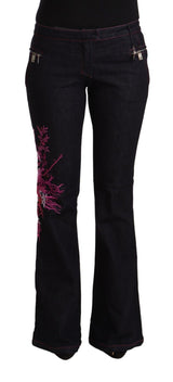 Exte Black Cotton Stretch Mid Waist Flared Denim Jeans
