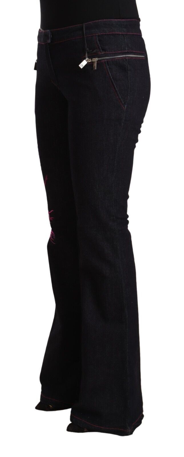 Exte Black Cotton Stretch Mid Waist Flared Denim Jeans