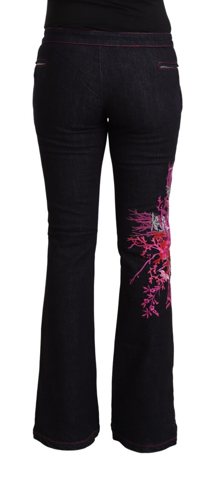 Exte Black Cotton Stretch Mid Waist Flared Denim Jeans