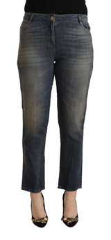 Twinset Blue Washed Cotton Cropped Capri Jeans for Women