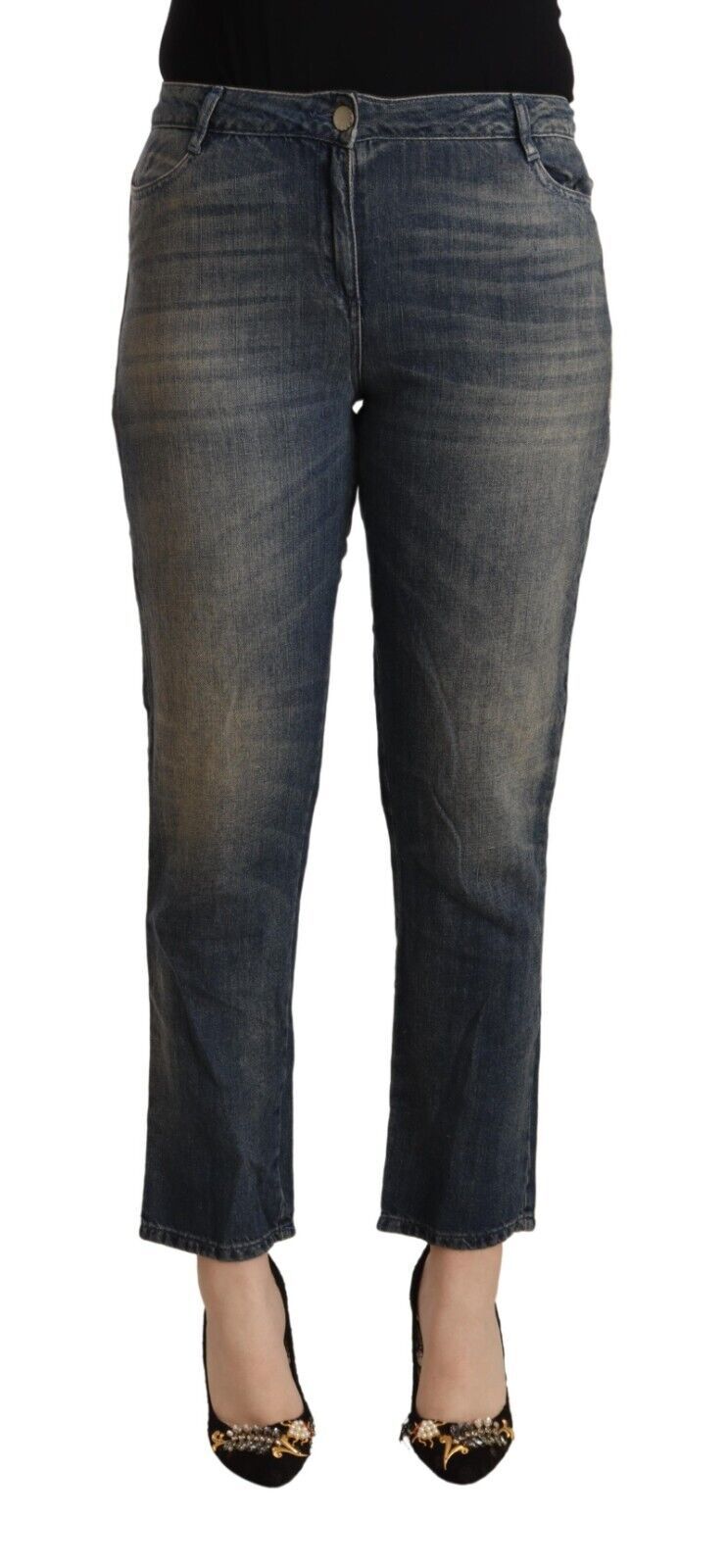 Jean Cropped Capri en Coton Lavé Bleu Twinset pour Femme