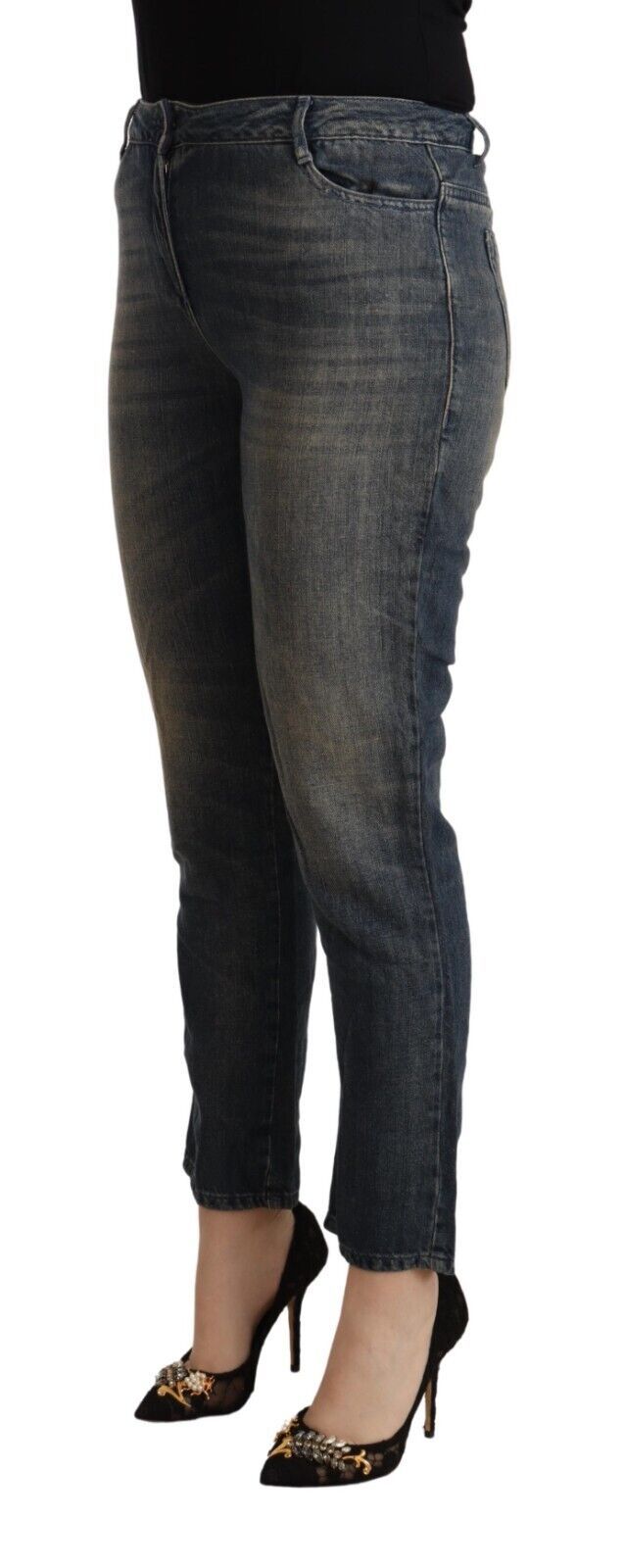 Jean Cropped Capri en Coton Lavé Bleu Twinset pour Femme