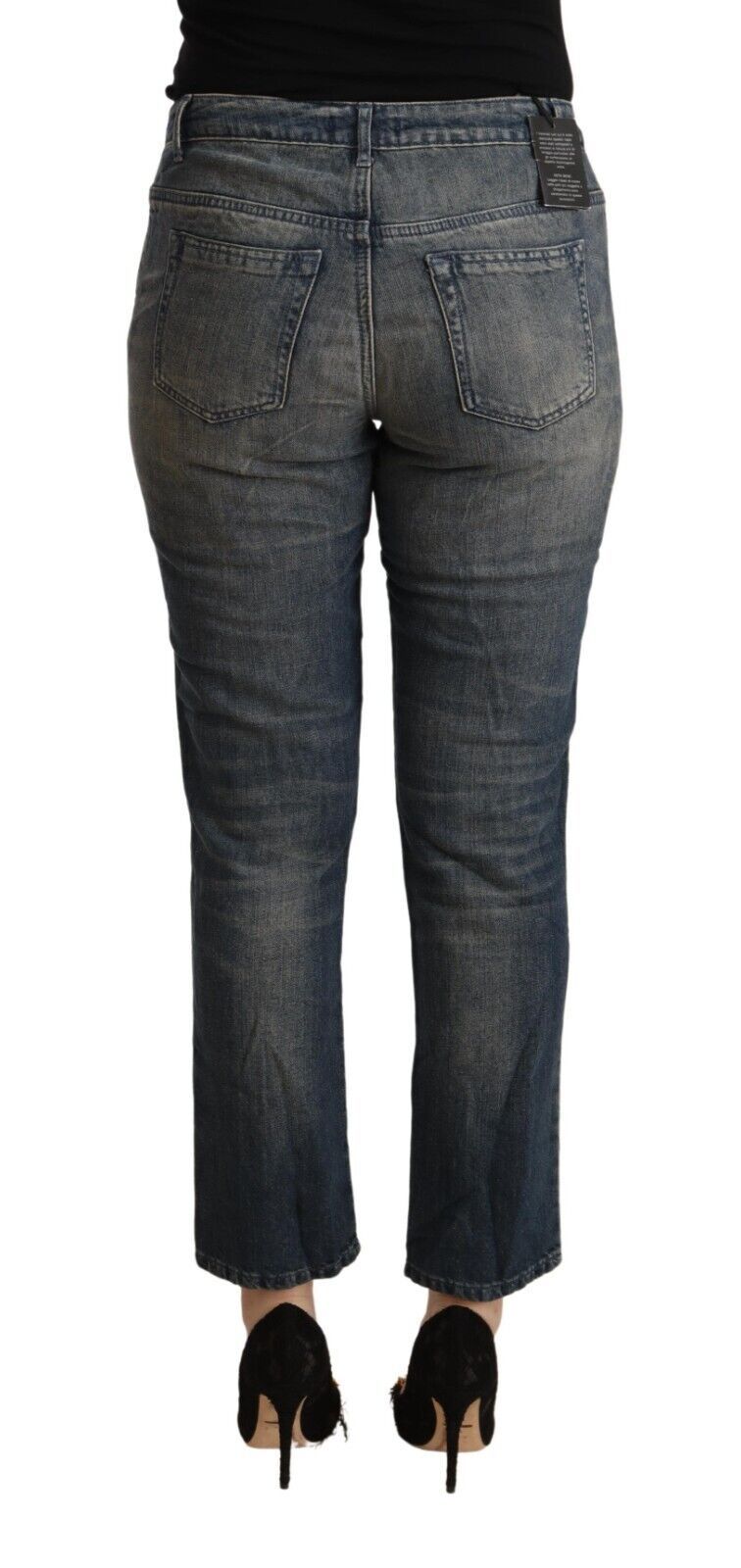 Jean Cropped Capri en Coton Lavé Bleu Twinset pour Femme