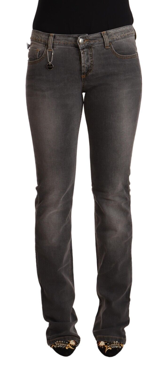 Costume National grijze, licht gewassen, rechte jeans met lage taille.