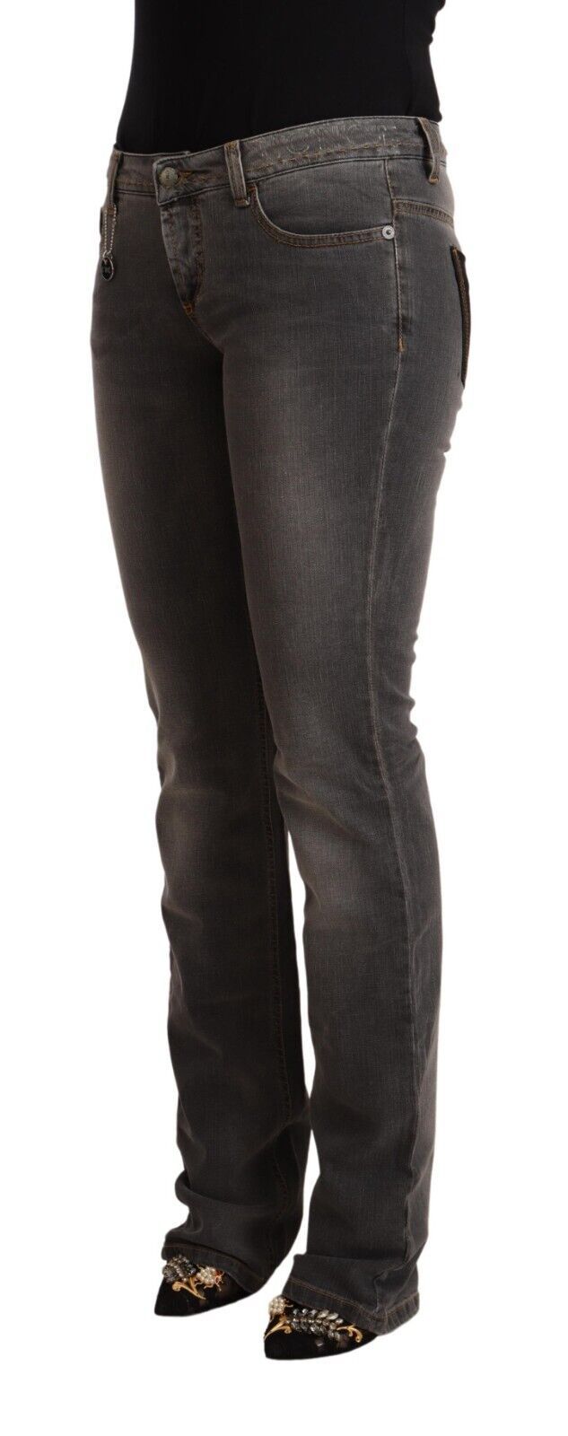 Costume National grijze, licht gewassen, rechte jeans met lage taille.