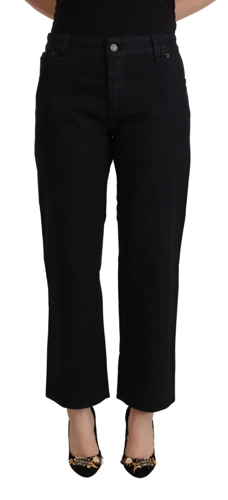 Jean en Denim Noir Flare Taille Haute Cropped John Galliano