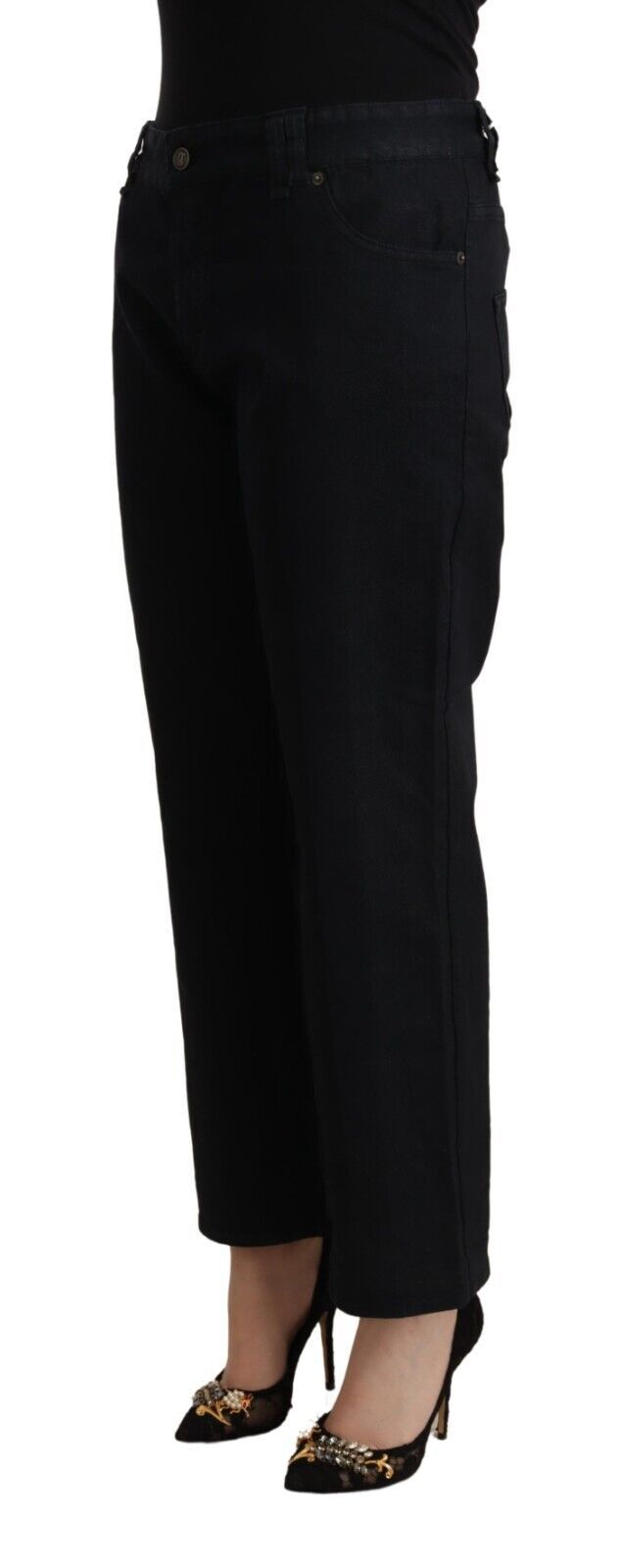 Jean en Denim Noir Flare Taille Haute Cropped John Galliano