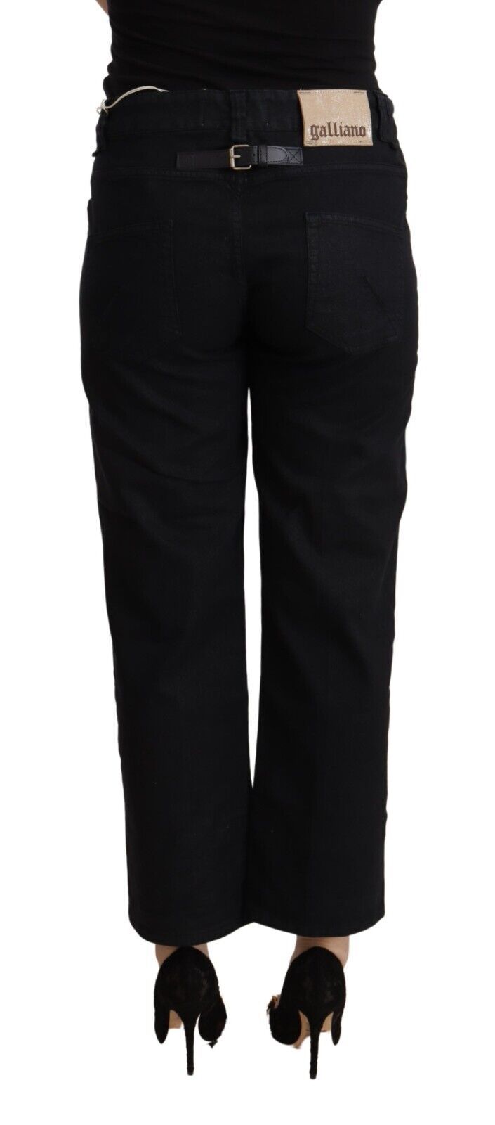 Jean en Denim Noir Flare Taille Haute Cropped John Galliano