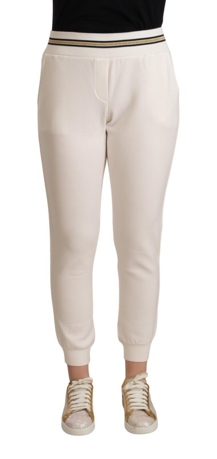 Patrizia Pepe Pantalons Jogging Blanc en Polyester Taille Mi-haute