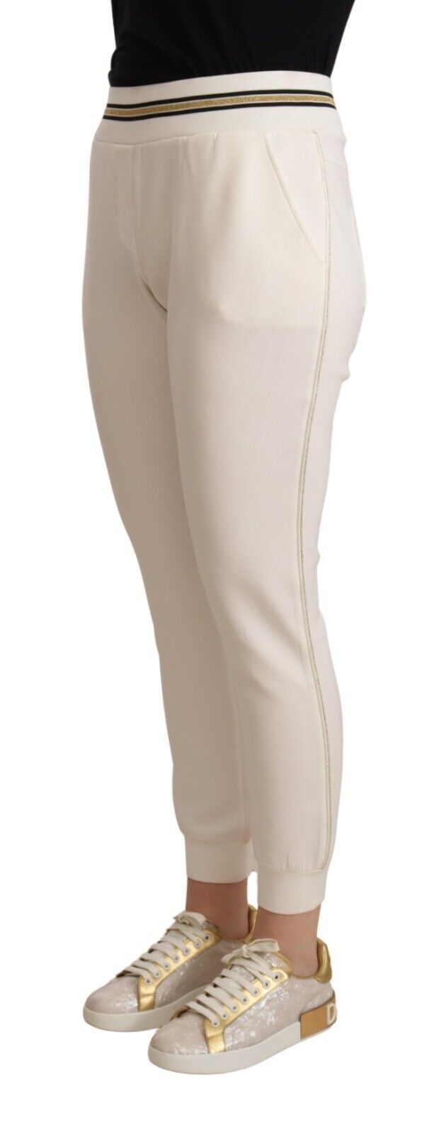 Patrizia Pepe Pantalons Jogging Blanc en Polyester Taille Mi-haute