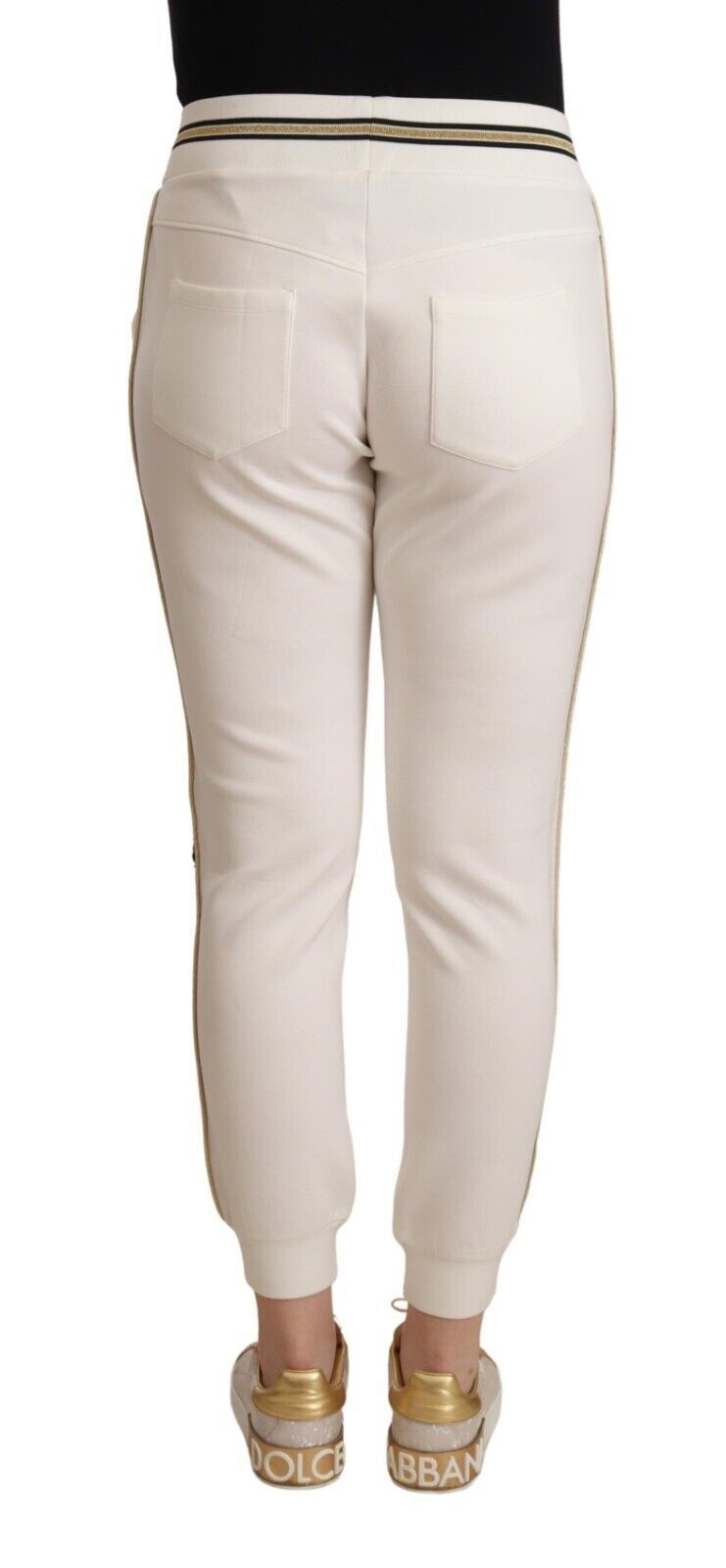 Patrizia Pepe Pantalons Jogging Blanc en Polyester Taille Mi-haute
