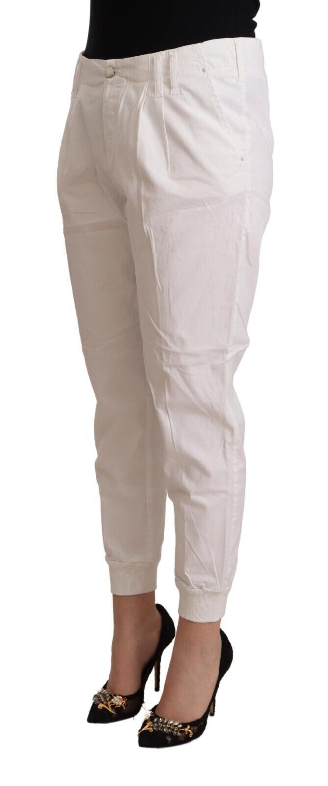 Pantalon Cropped Tapered Blanc en Coton Met
