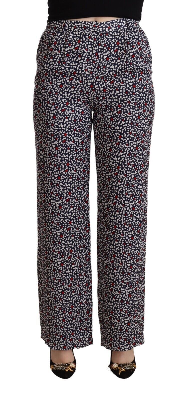 Michael Kors zwarte, rechte broek met hoge taille en print.
