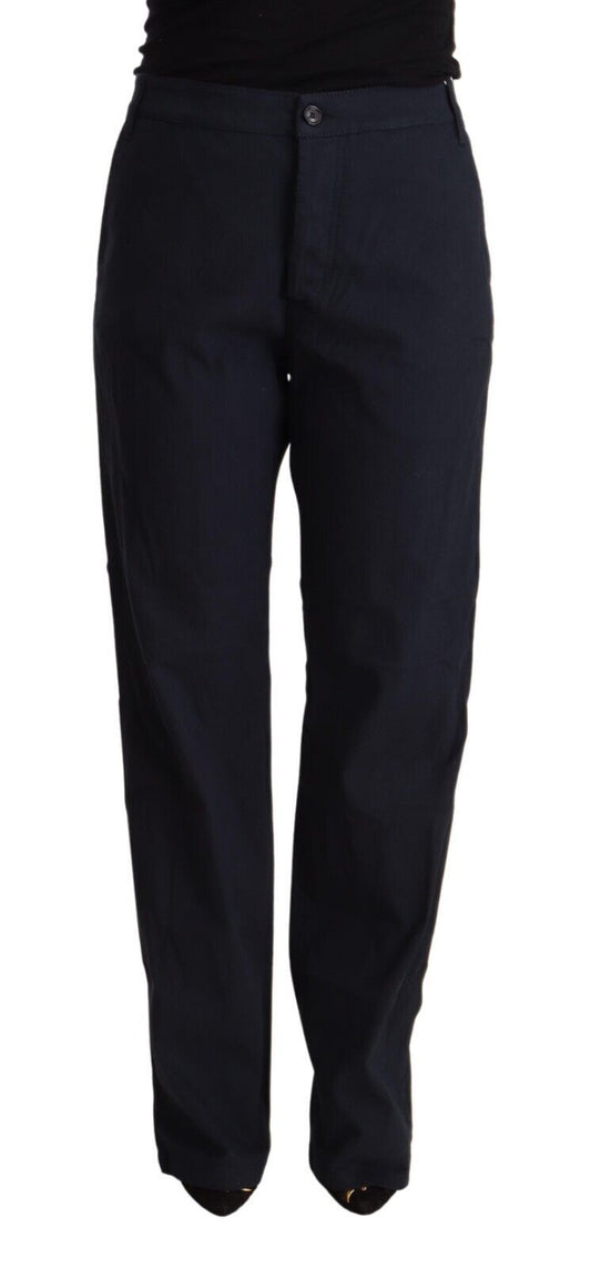 Exte Zwarte, getrapte katoenen broek met hoge taille