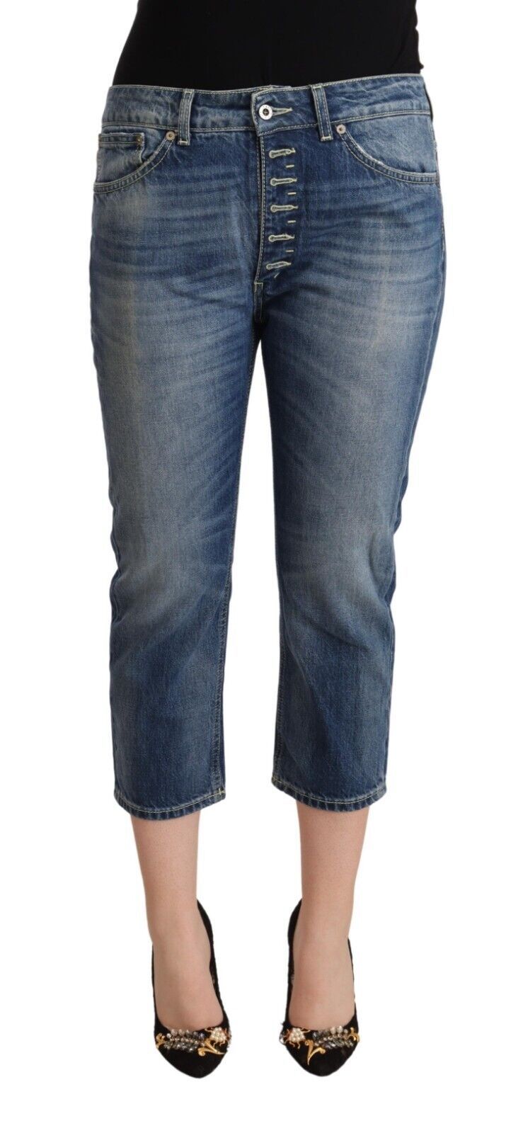 Dondup Blue Washed Mid Waist Capri Denim Jeans - Stylish Comfort