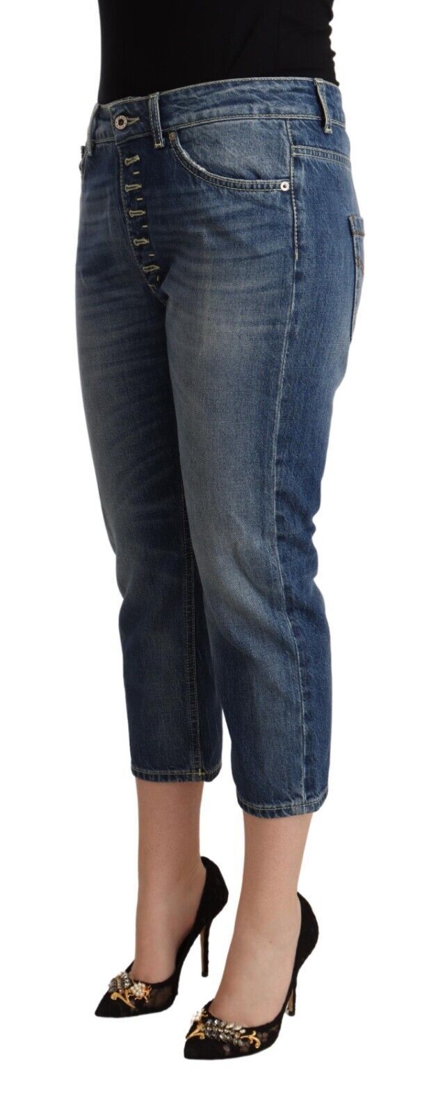 Dondup Blue Washed Mid Waist Capri Denim Jeans - Stylish Comfort