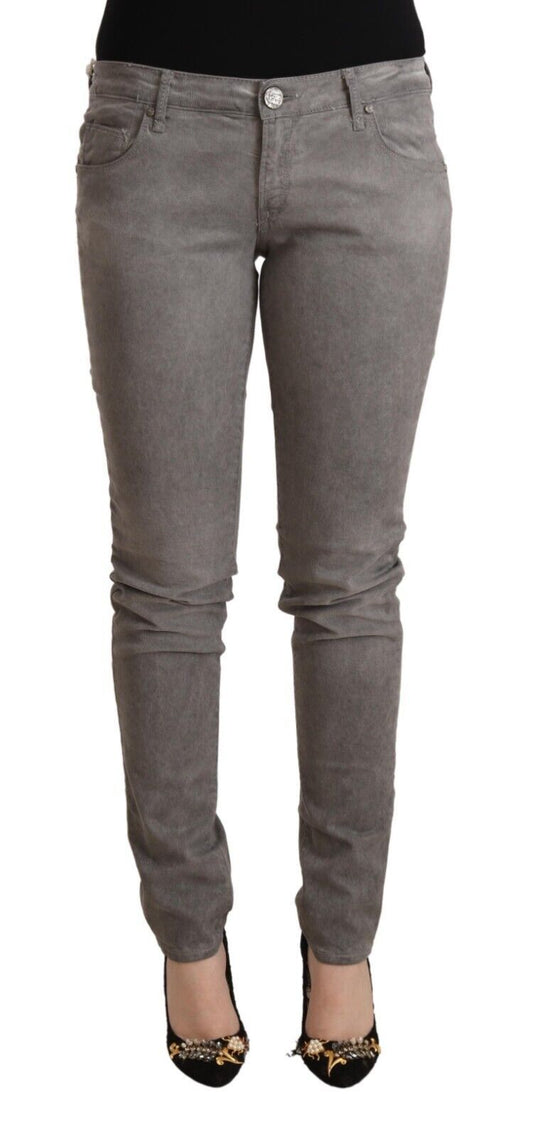 Jeans skinny push-up en coton gris clair Acht, taille basse.