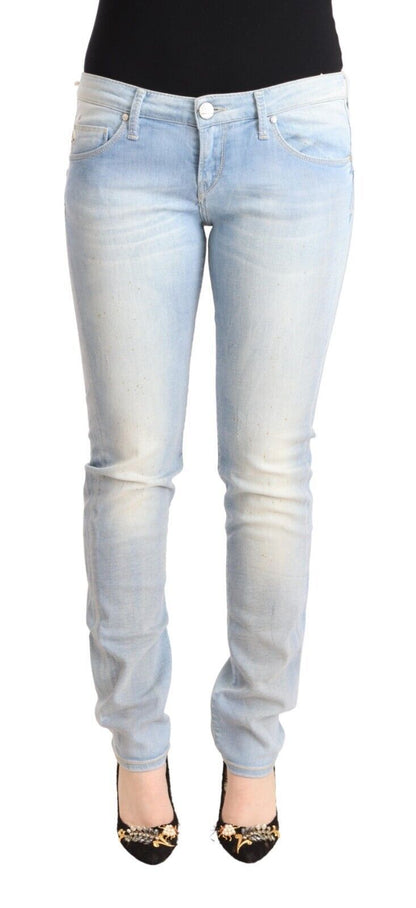 Jeans skinny en coton délavé bleu clair à taille basse Acht