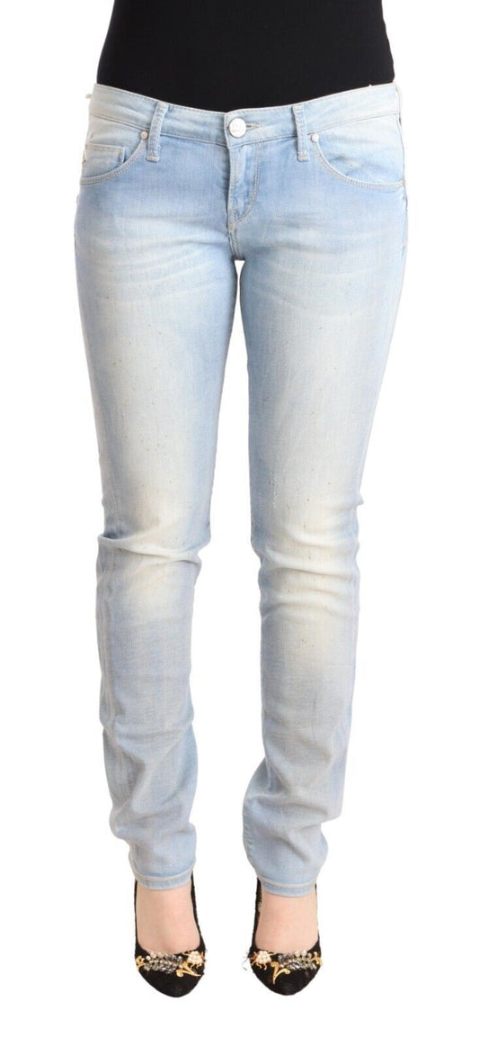 Jeans skinny en coton délavé bleu clair à taille basse Acht