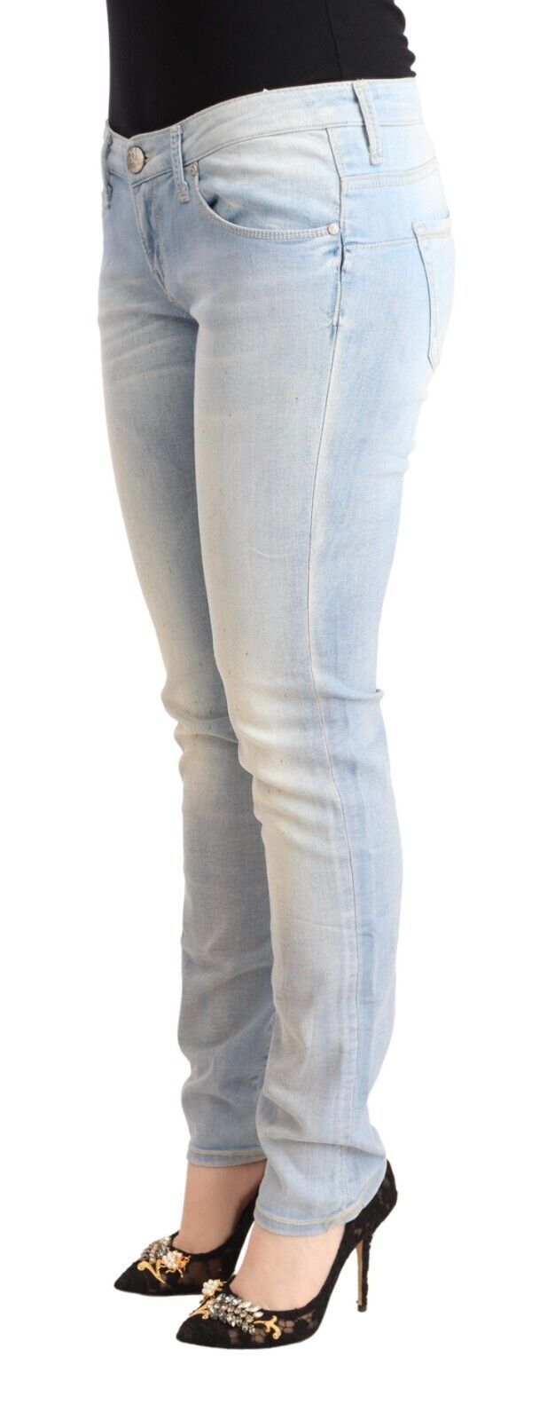 Jeans skinny en coton délavé bleu clair à taille basse Acht