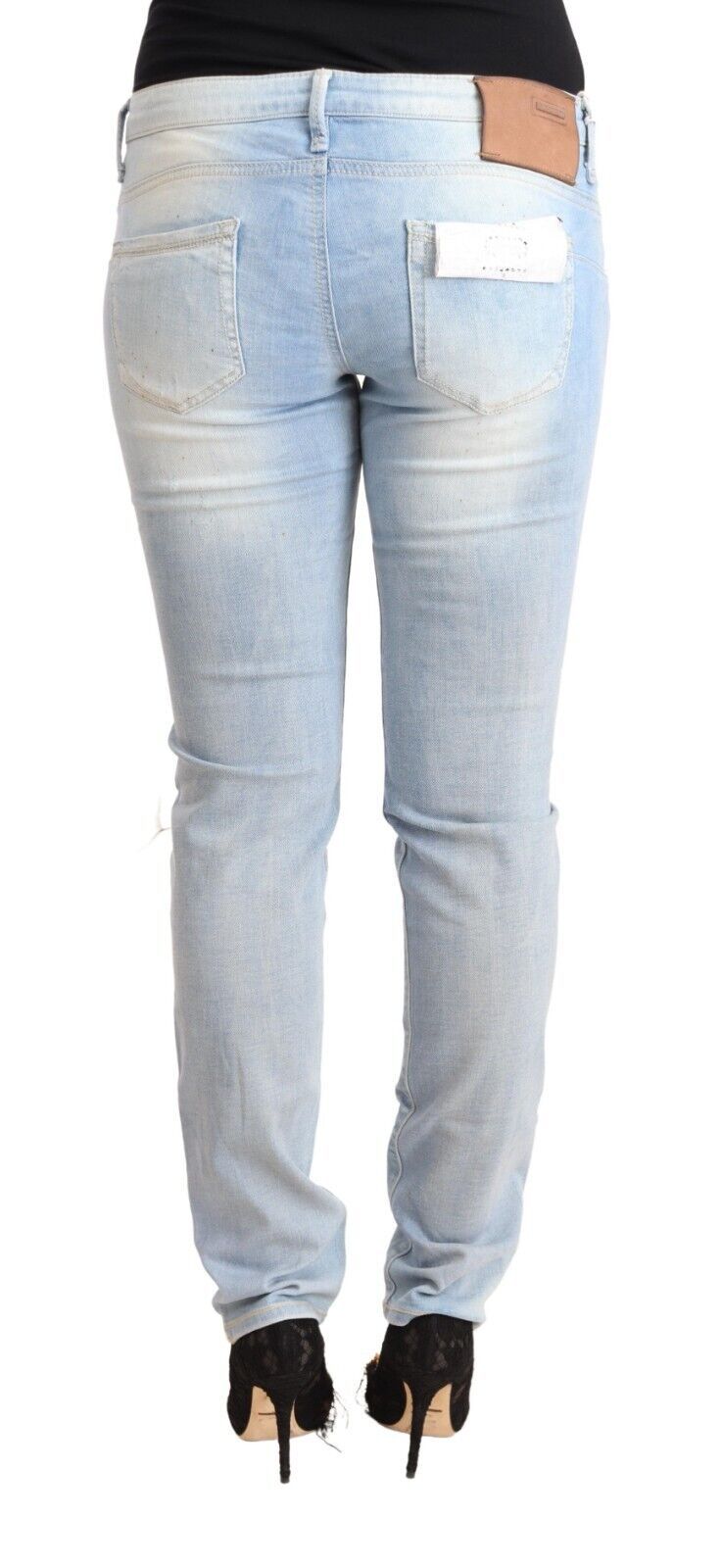 Jeans skinny en coton délavé bleu clair à taille basse Acht