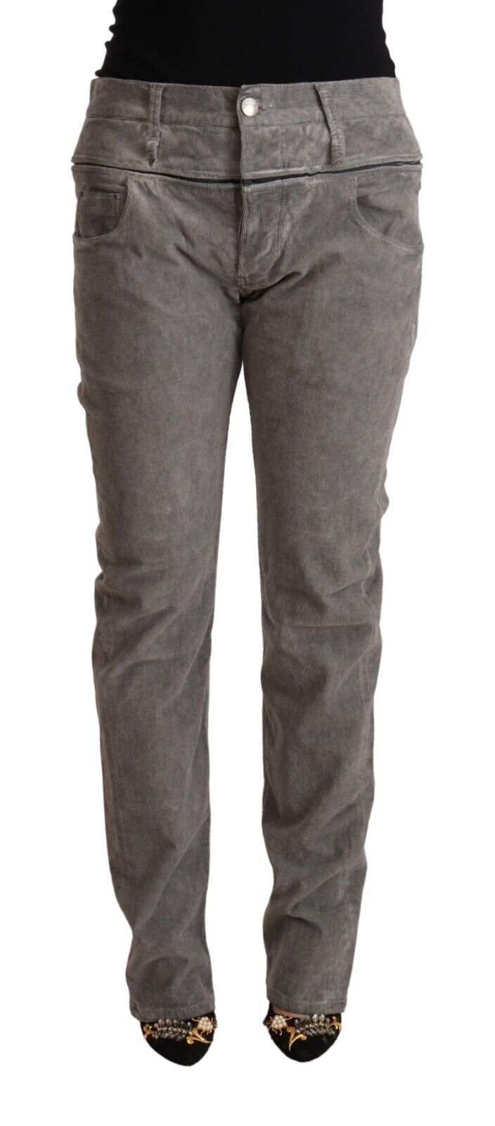 Acht Gray Cotton High Waist Straight Fit Pants