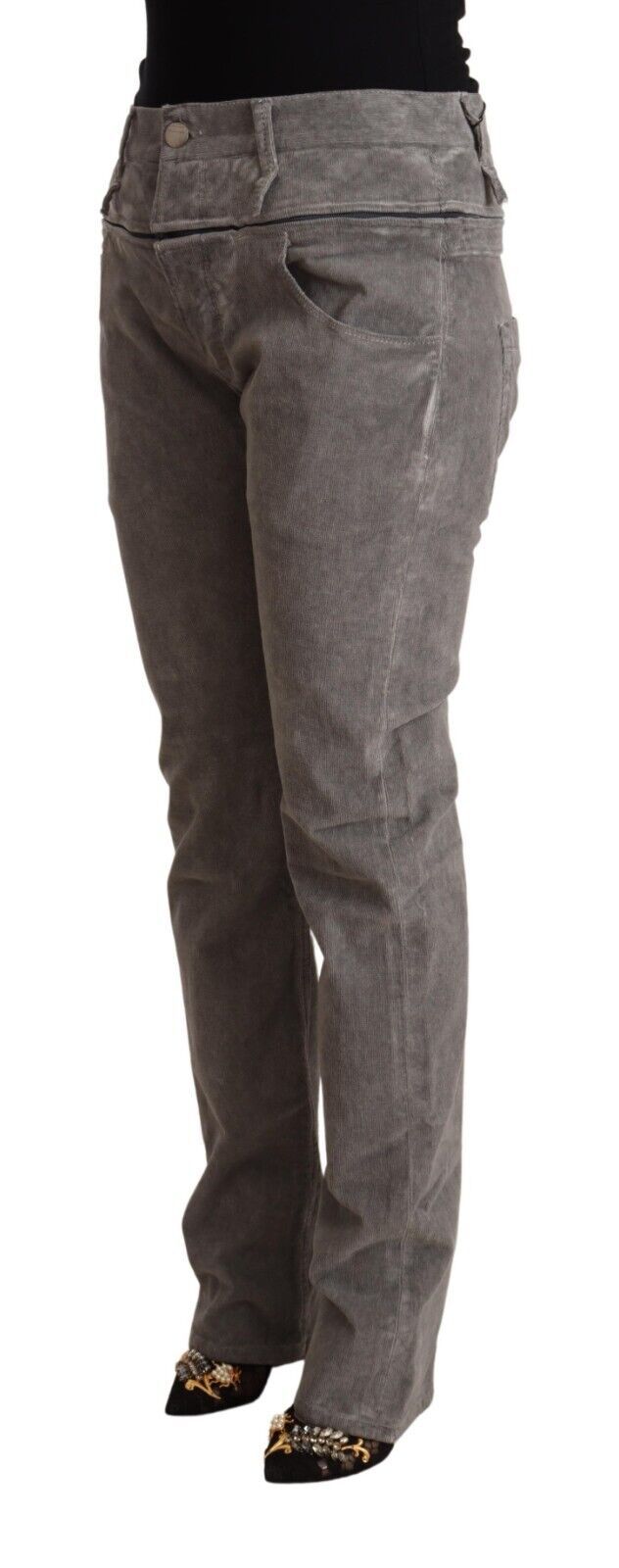 Acht Gray Cotton High Waist Straight Fit Pants