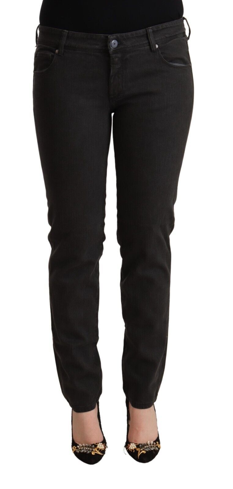 Ermanno Scervino Jeans Skinny Noir Taille Basse en Coton