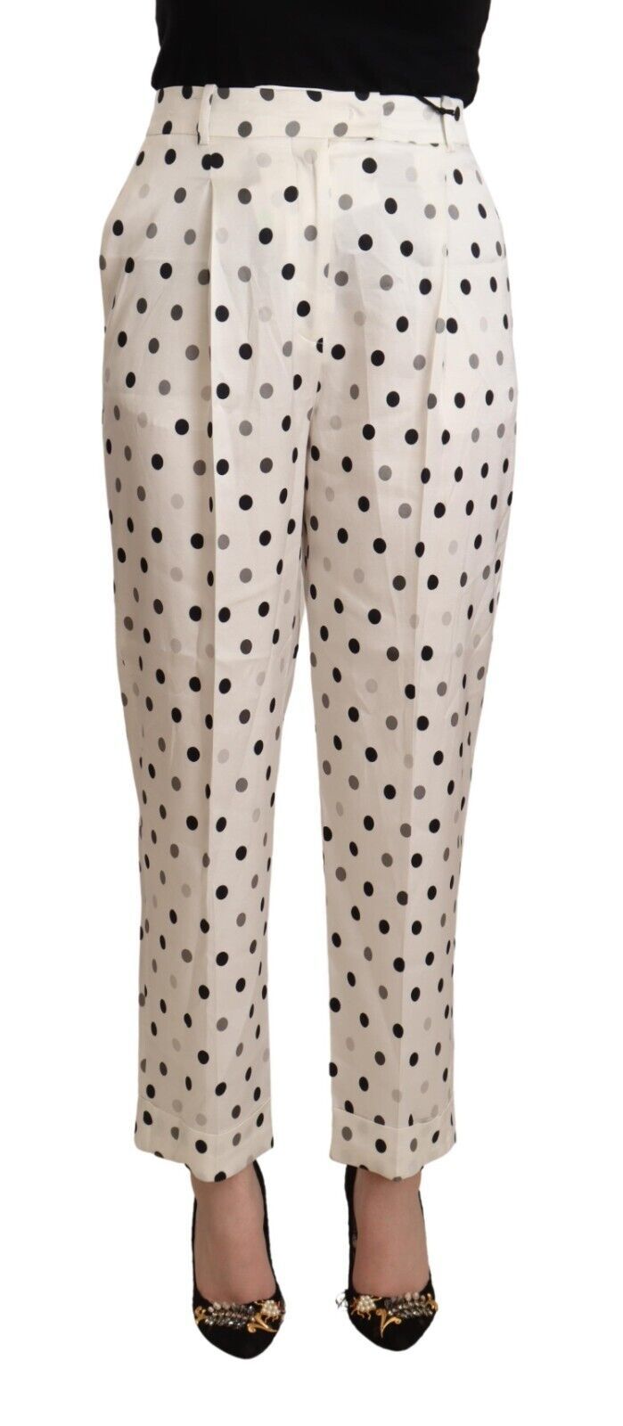 Ermanno Scervino Pantalon Tapered Taille Haute à Pois Blanc