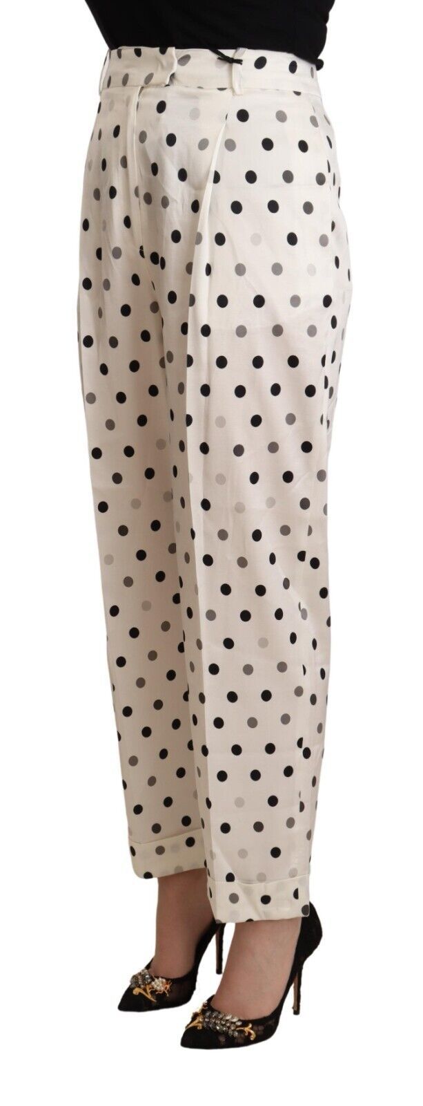 Ermanno Scervino Pantalon Tapered Taille Haute à Pois Blanc