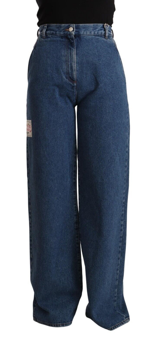 GCDS Jean en coton bleu à taille haute, coupe bootcut et jambes larges.