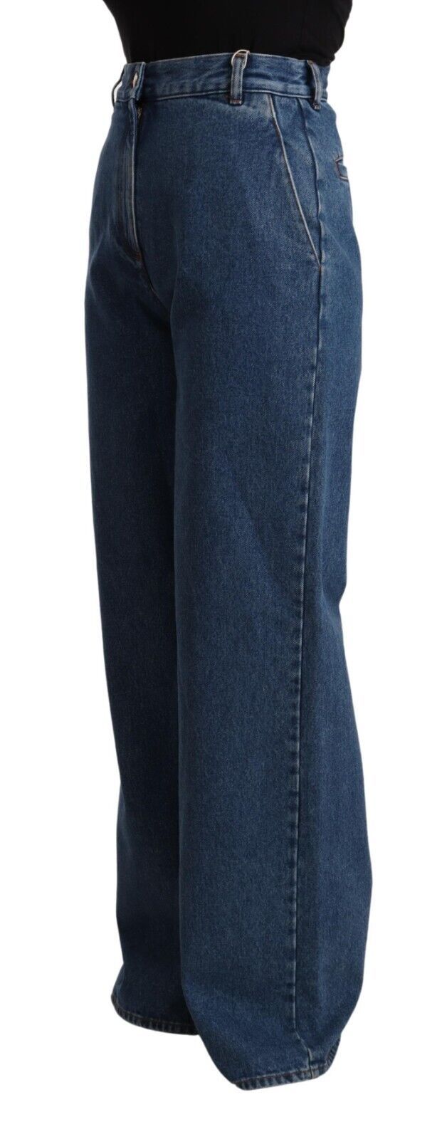 GCDS Jean en coton bleu à taille haute, coupe bootcut et jambes larges.