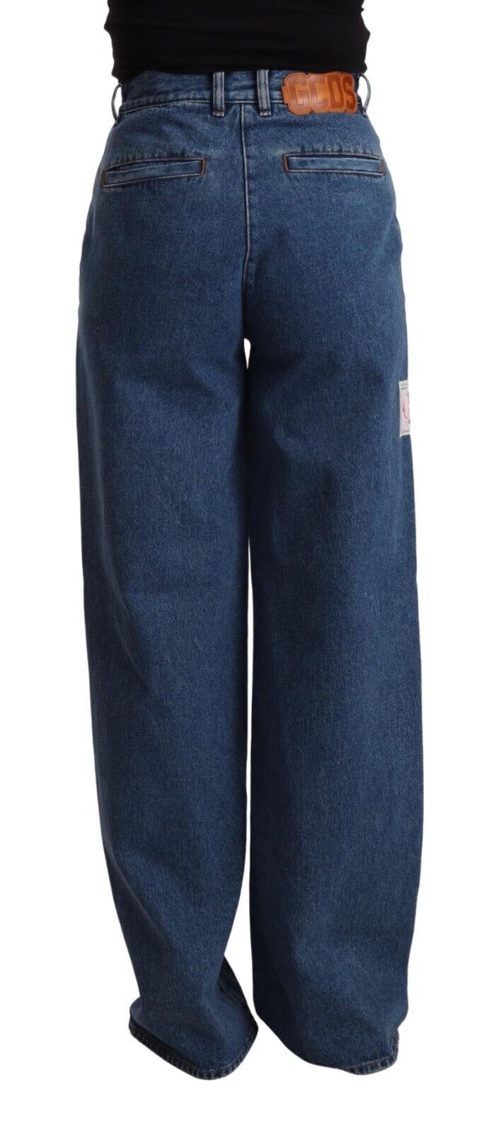 GCDS Jean en coton bleu à taille haute, coupe bootcut et jambes larges.