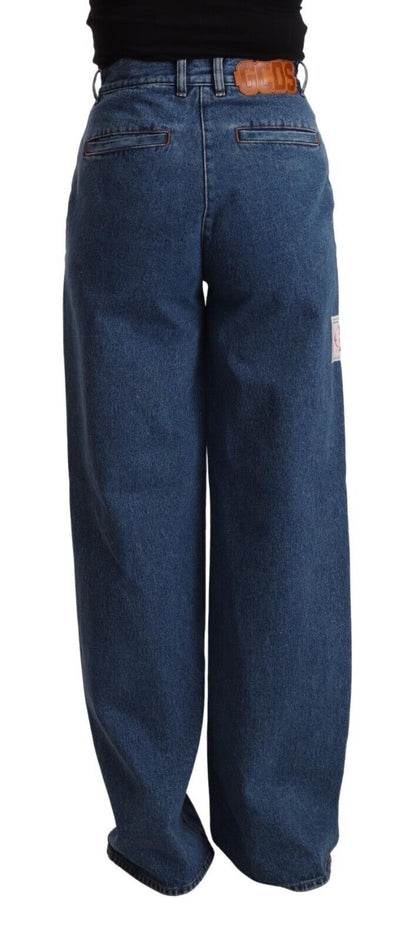 GCDS Jean en coton bleu à taille haute, coupe bootcut et jambes larges.