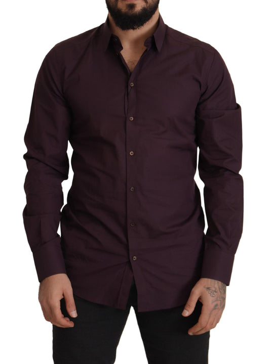 Chemise habillée à manches longues en coton violet, coupe slim, dorée, Dolce & Gabbana.