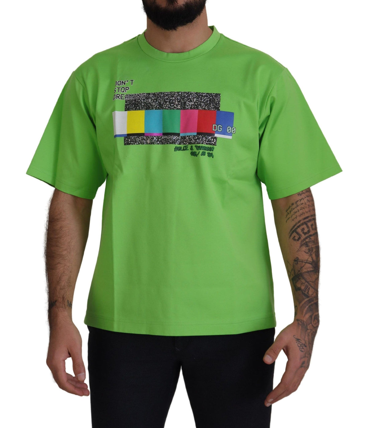 T-shirt Dolce &amp; Gabbana en coton vert, modèle DG CHANNEL.