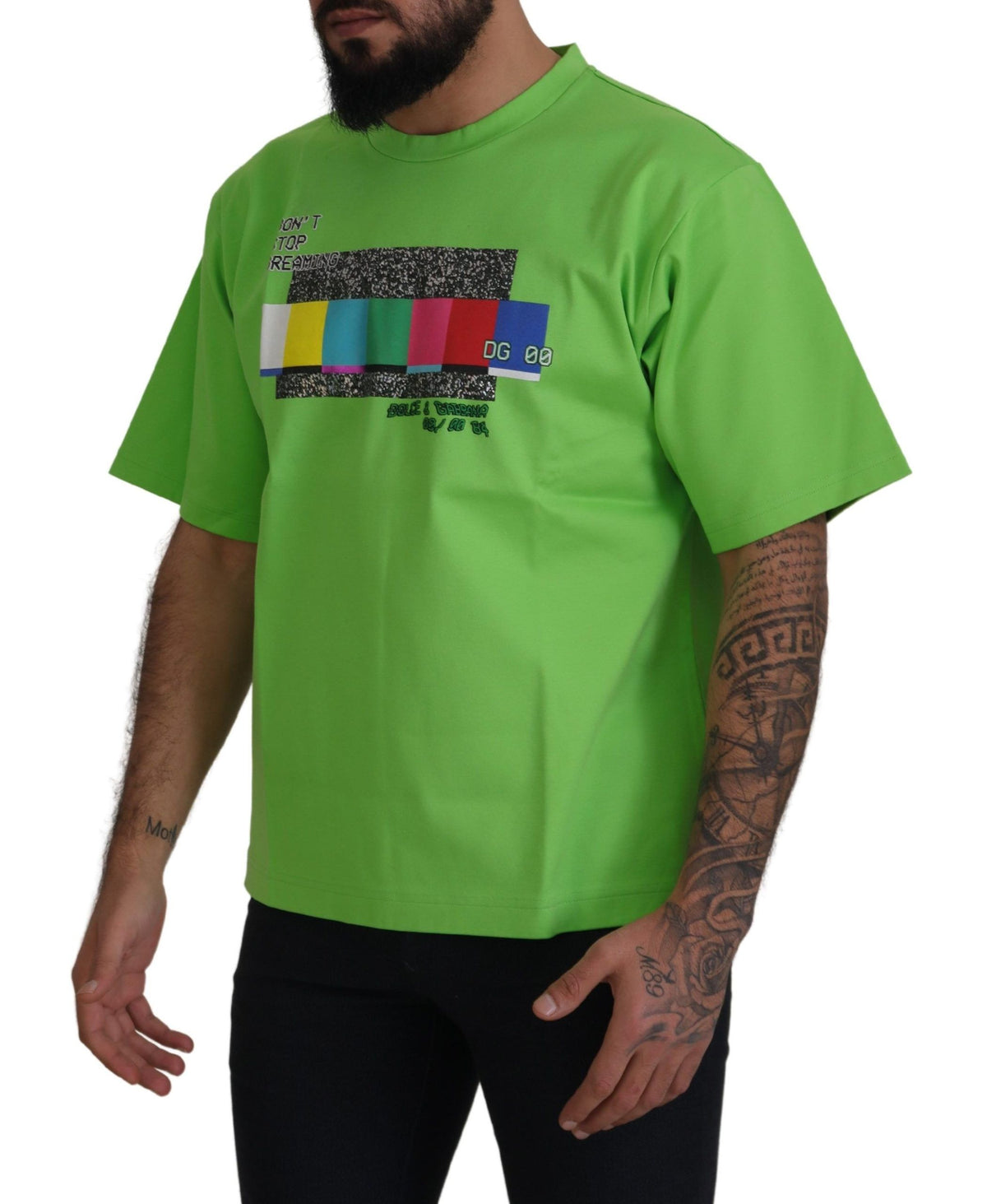 T-shirt Dolce &amp; Gabbana en coton vert, modèle DG CHANNEL.
